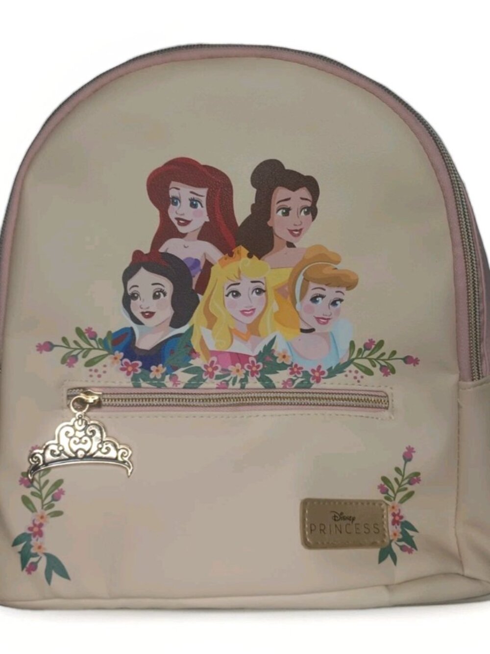 Disney Princess Mini Backpack Snow White Ariel Aurora Belle Beige Floral Crown